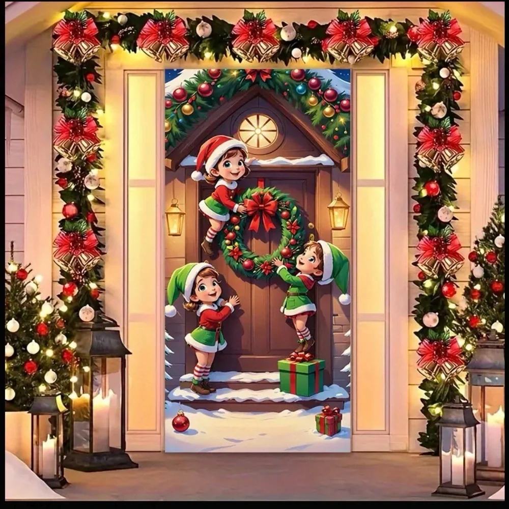 Festive Holiday Door Mural with Elves